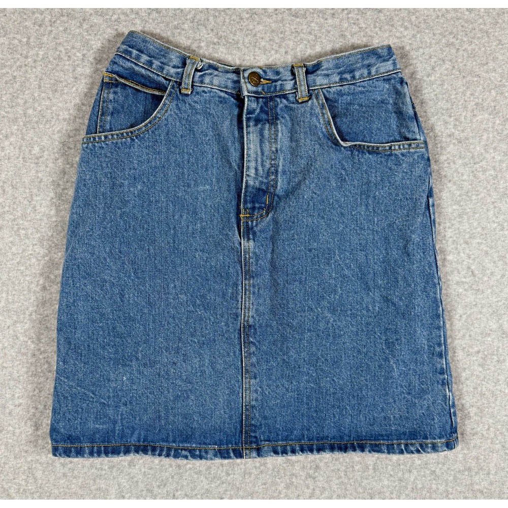GUESS Georges Marciano Blue Denim Knee Length Straight Pencil Skirt 31 Button